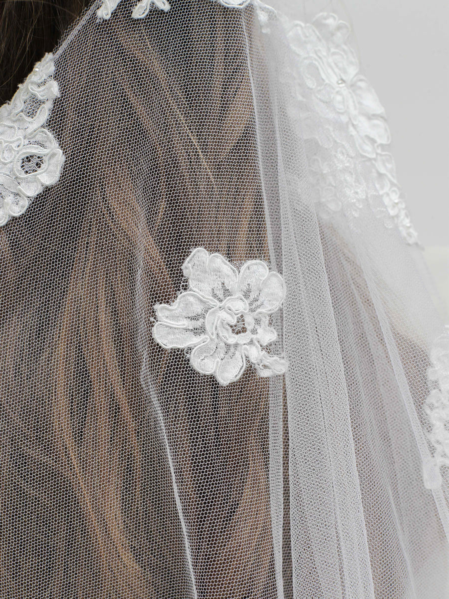 aura headpieces bridal veil white flower lace details bride wedding
