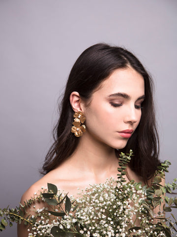 Flora Arabica 5 Wedding Gold Earrings With Pearls And Brass 