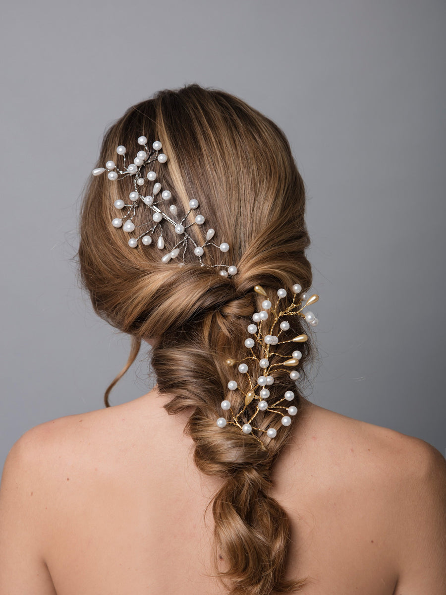 Romance In The Rain 8 Wedding Silver Comb With Pearls And Brass