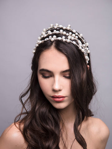 Something White 4 Wedding Silver Headpiece With Swarovski Pearls And Brass