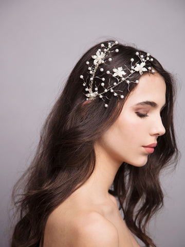 Something White 6 Wedding Silver Headpiece With Enamel Pearls And Brass